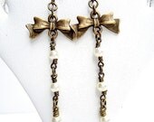 Pearl Earrings Brass Bow Jewelry