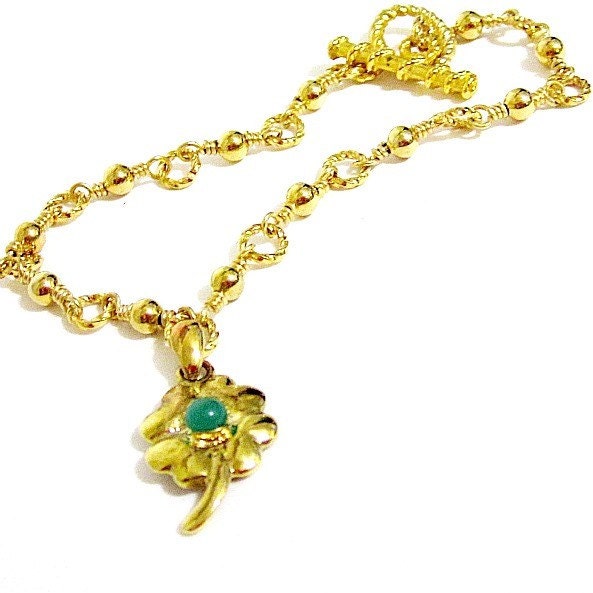 Gold Chain Bracelet Clover Charm Green May Birthstone Jewelry
