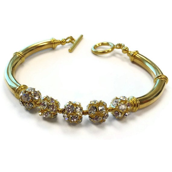 Gold Bracelet Gold Jewelry Pave Crystal Jewelry Wedding Jewelry B-94