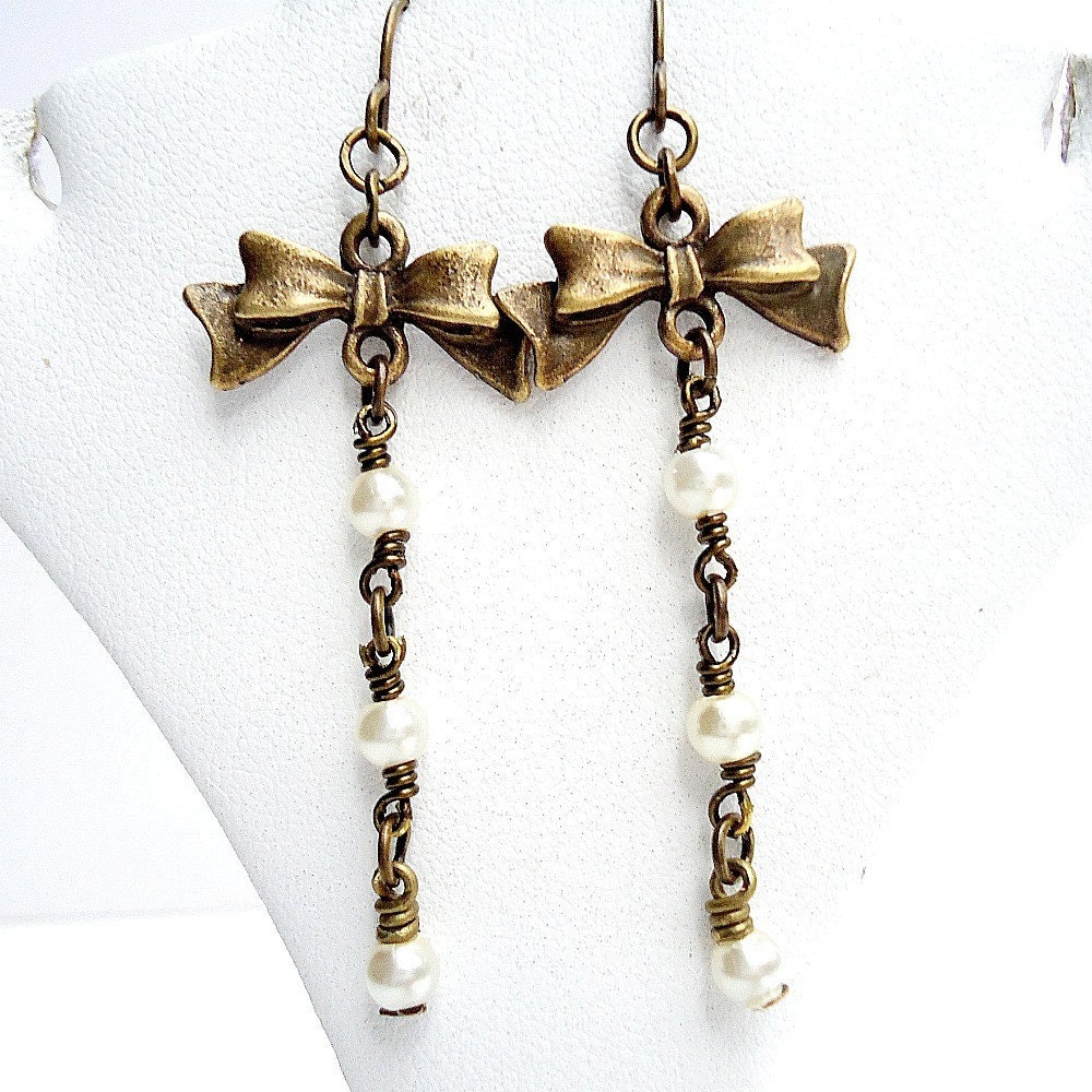 Pearl Earrings Brass Bow Jewelry