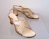 1960s Gold Leather Sling-Back Chunky Heeled Sandals