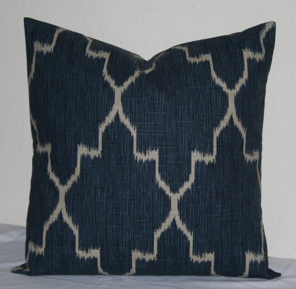 2 Navy Blue Ikat Lattice Pillow Covers -18 inch