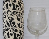 Wine Bottle Wrap Cozy - Insulated - Black and Off White Flowers