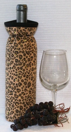 Wine Bottle Wrap Cozy - Insulated - Animal Print Leopard with Bling