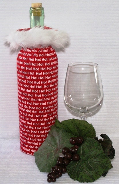Wine Bottle Wrap Cozy - Insulated -Christmas HOHOHO Red