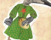 original collage art on paper (OOAK, unique retro home decor made with vintage ephemera, mixed media) -- The Egg Stealer