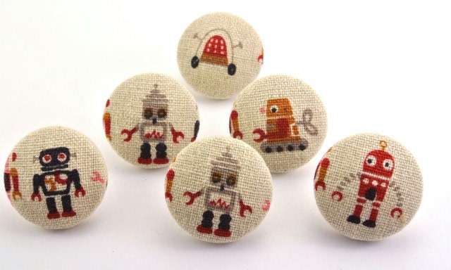 Space Robots Thumbtacks Fabric Covered Buttons Pushpin Lab
