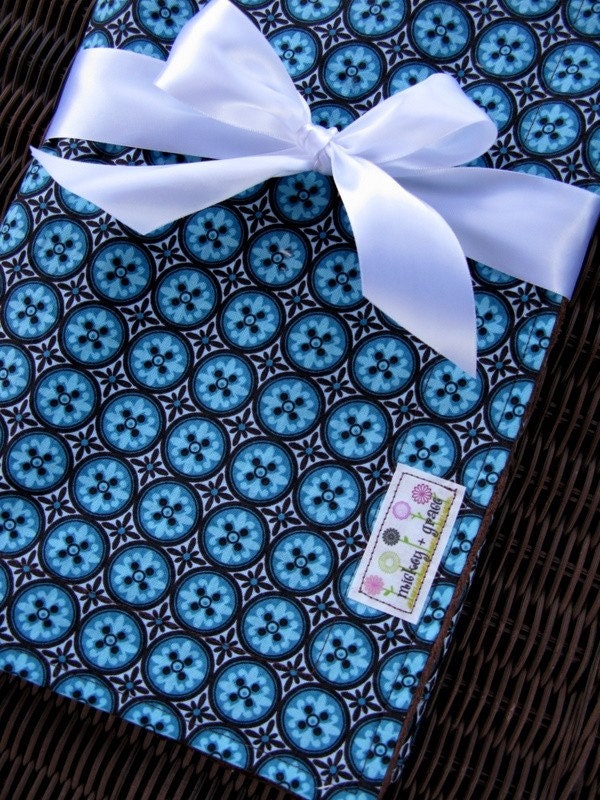 Boutique-style Baby Boy Blanket in Chocolate Brown and Blue with Minky/ Baby Boy Shower Gift