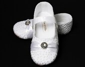 Baby Girl Shoe Sophia in White. Wedding, Flower Girl, Christening,Infant, Handmade by Pink2Blue.