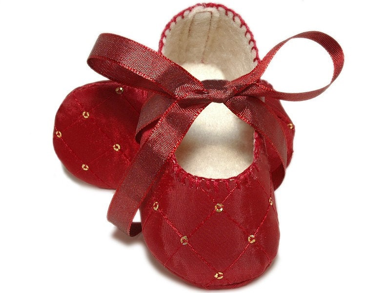 Amelia Baby Girl Shoes, Candy Apple Red /Slipper/Bootie,Handmade