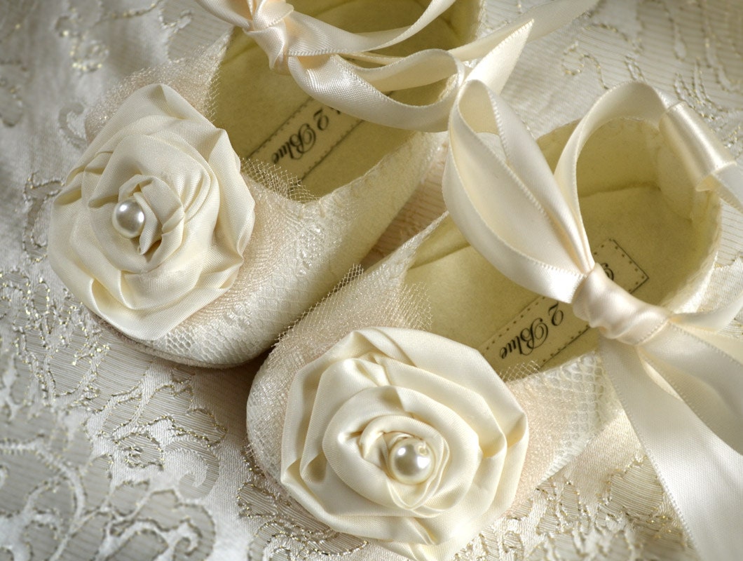 Victoria Wedding Baby Girl Shoes, Wedding Flower Girl, Christening, Handmade by Pink2Blue.