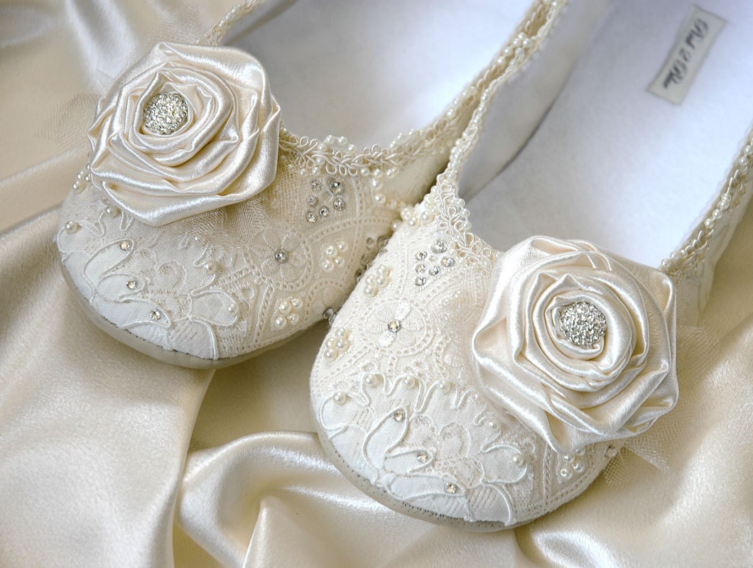 Wedding Shoes - Victoria Bridal Ballet Flat, Vintage Lace, Swarovski Crystals, Pearls, Custom Made Women's Bridal Shoes