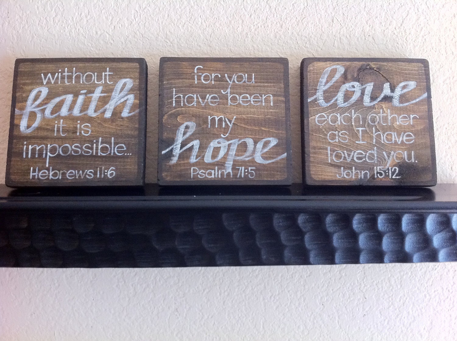 Scripture Art - Home Decor - Wall Art - Faith.Hope.Love - SET of 3 - Wood Blocks - Acrylic Painting - Mothers Day