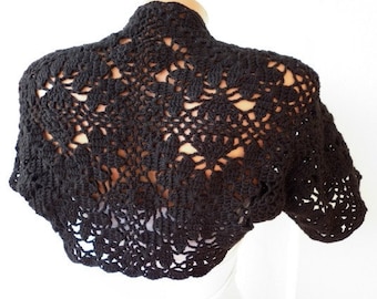 ON SALE - Black Shrug Bolero Coat  Vest  Bridal  wedding  Bridal Bolero Crochet Gift