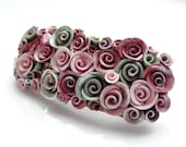Vintage style wedding rose barrette hair clip in dusky pink colours handmade from polymer clay