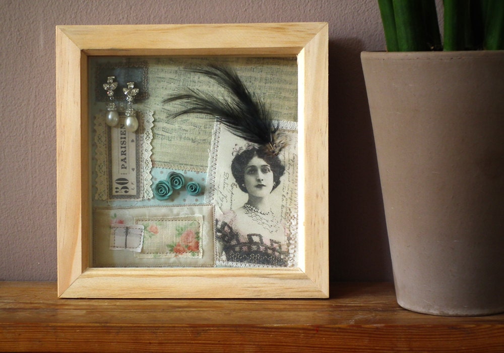 Opera diva box frame fabric collage
