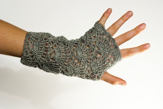 CROCHET PATTERN - Flower for the Wind Chaser Gloves - grey fingerless lace hand warmers PDF