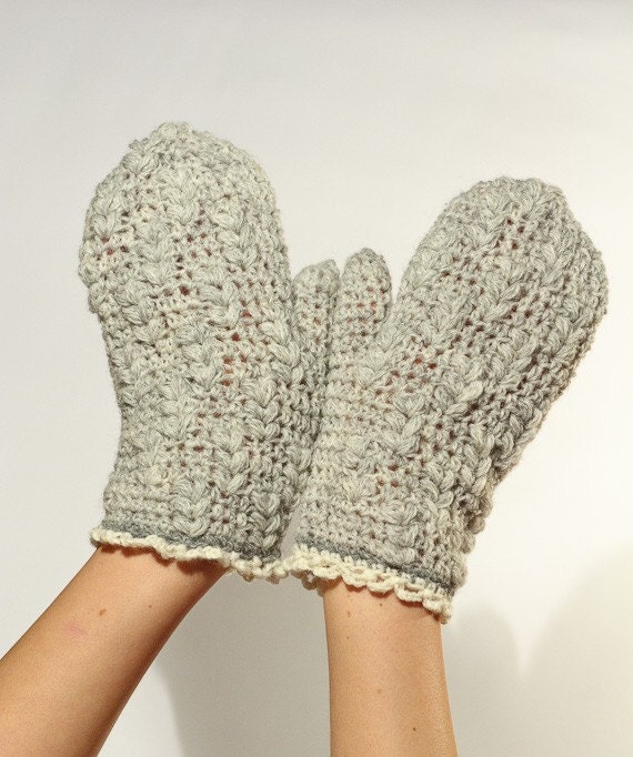 PDF CROCHET PATTERN - Raise Snowflakes Gloves - warm grey lace wool mittens
