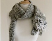PDF CROCHET PATTERN Scarf Kitty - cute cat grey gray neck warmer