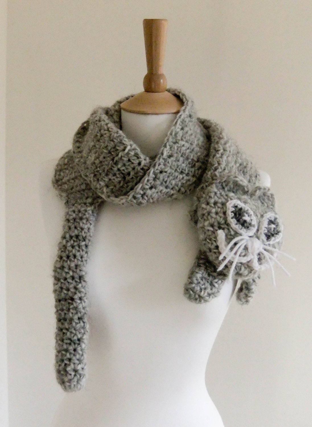 PDF CROCHET PATTERN Scarf Kitty cute cat grey gray neck warmer Neck ...