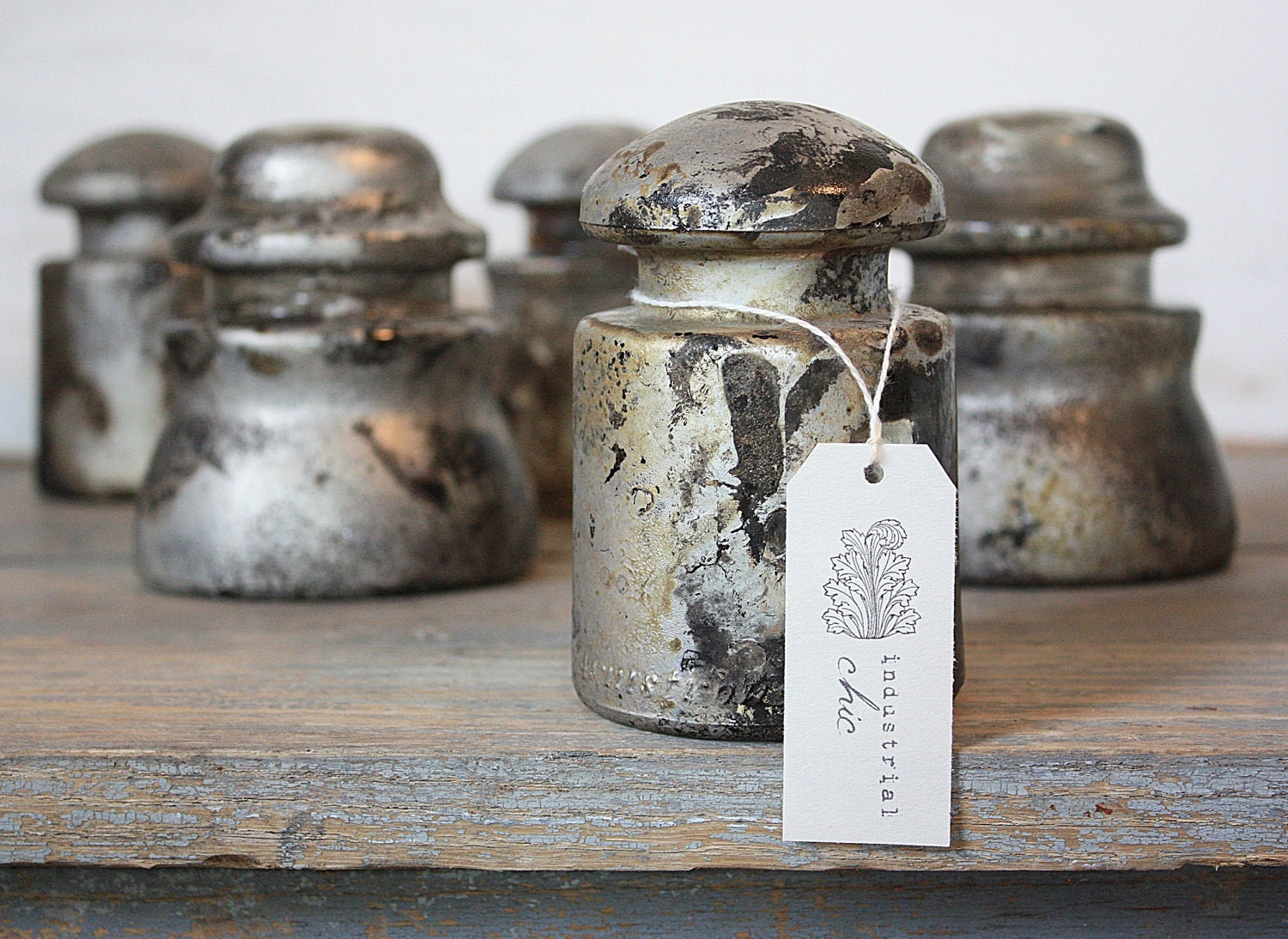 Old Glass Insulator - Silvered Patina - Vintage Industrial Chic