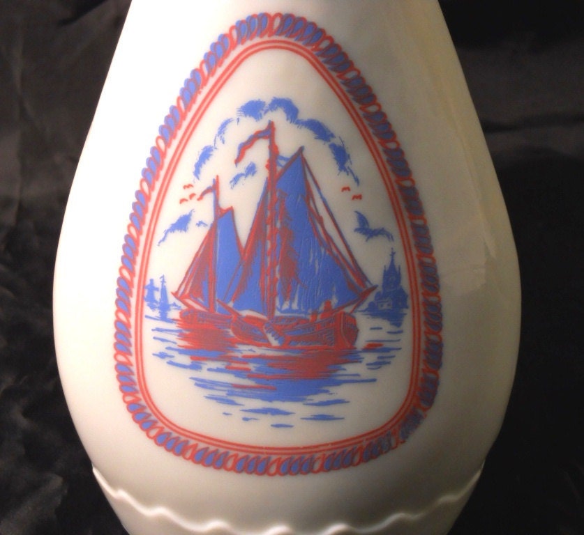 Vintage Jim Beam Bottle, Decanter, Delft Blue, Windmill, circa 1960s