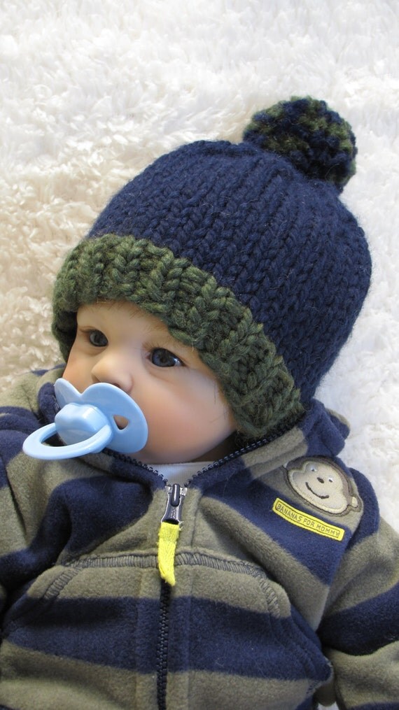Knitting Pattern POM-POM Baby Hat PDF 3 Sizes by ezcareknits