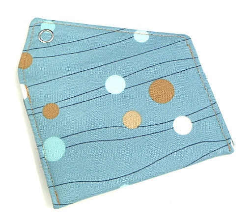 Business Card Holder - Blue with Brown and White Circles