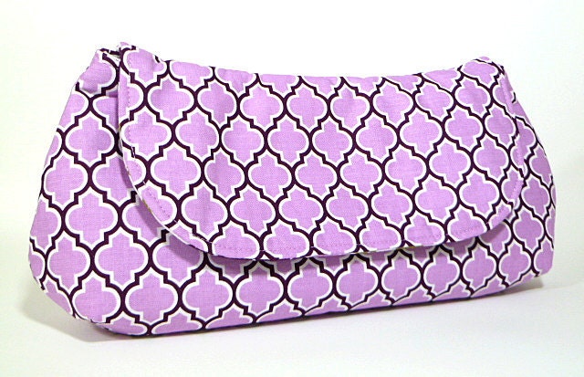 Clutch Bag Purse Purple Lilac and Plum Lattice