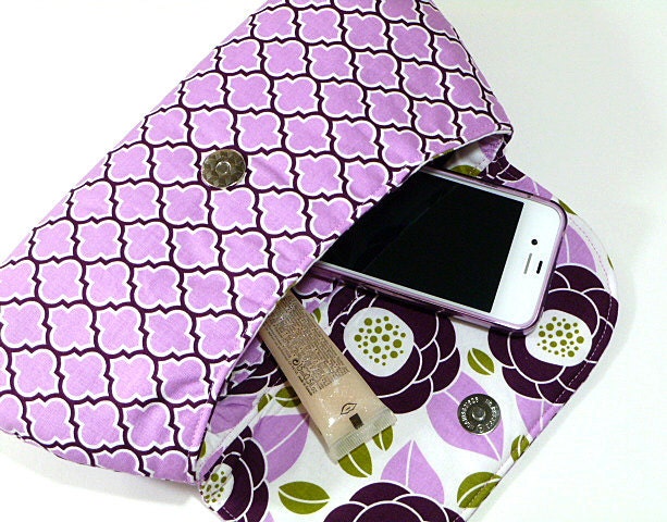 Clutch Bag Purse Purple Lilac and Plum Lattice