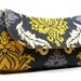 Clutch Purse Grey and Yellow Damask