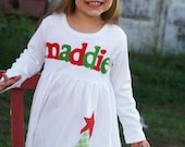 Toddler Christmas Dress- Personalized Tree with Star Applique Dress