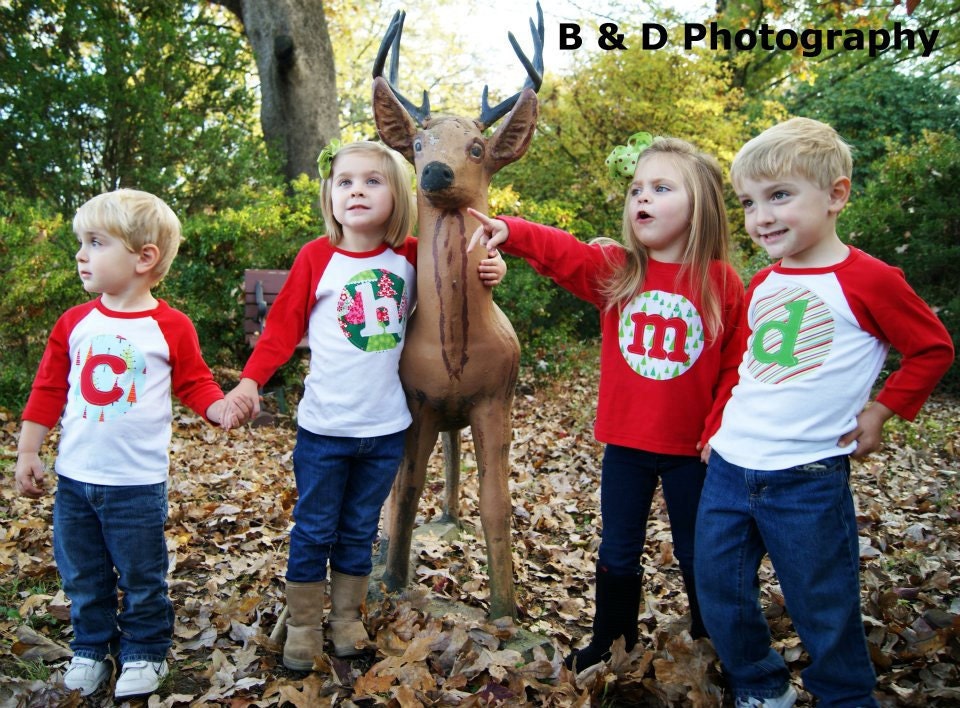 Christmas Shirt - Personalized with Initial- You Choose Fabrics, Shirt Color and Sleeve Length
