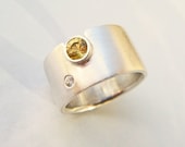 engagement ring - wedding band -  yellow sapphire - white sapphire wide band ring - "sun and moon" handmade by lolide