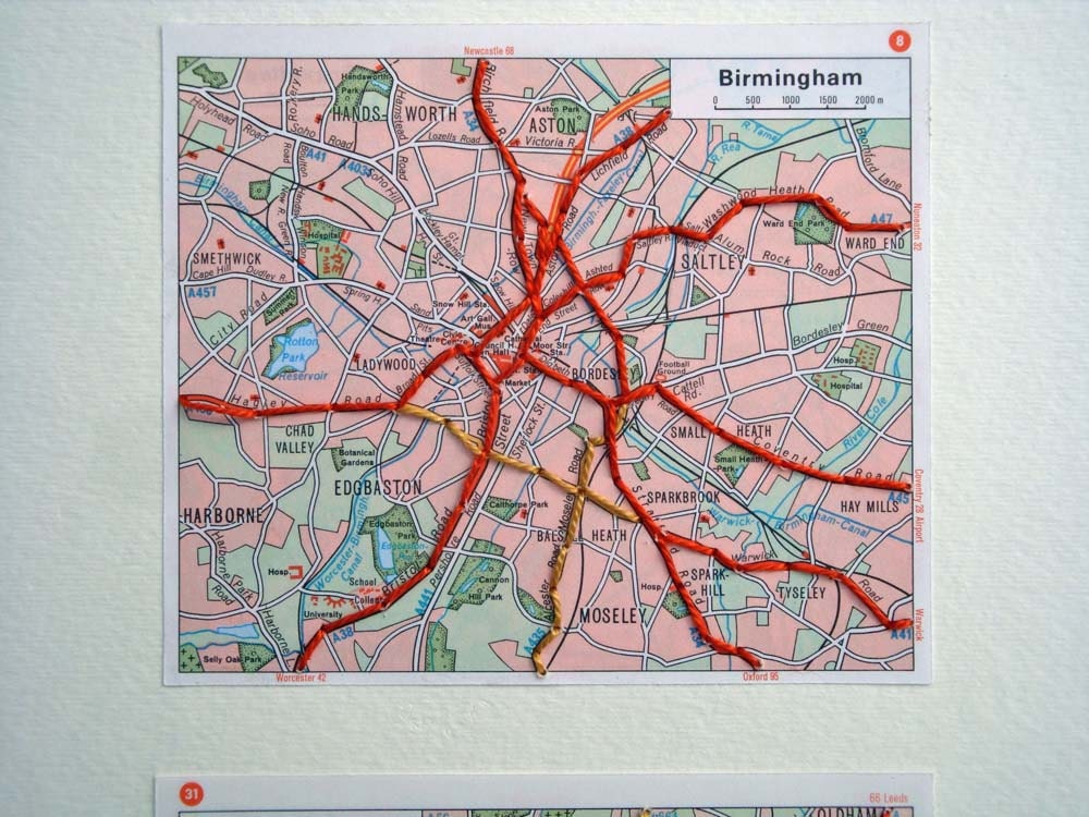 Embroidered Map of Birmingham and Manchester