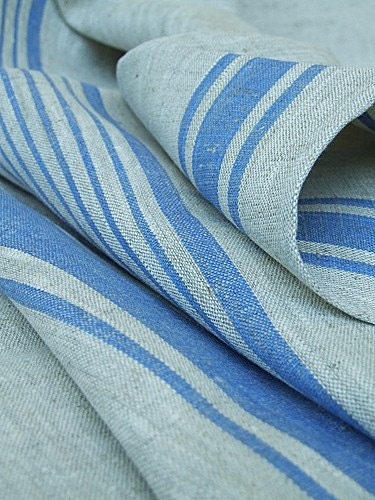Natural Blue Striped Linen Fabric Loose Covers