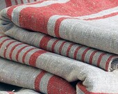 Huckaback Bath Towel Red Striped Prewashed Linen