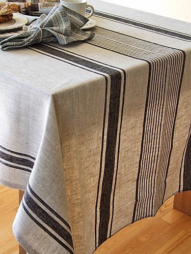 Natural Black Striped Linen Fabric Loose Covers