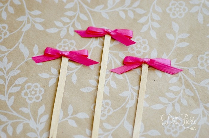 50 Satin Bow Drink Stirrers / Stir Sticks Pink, Purple, Ivory, Navy, Red, Orange, Black, Brown