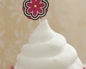 Hot Pink, White and Black Flower Cupcake Toppers - Set of 25