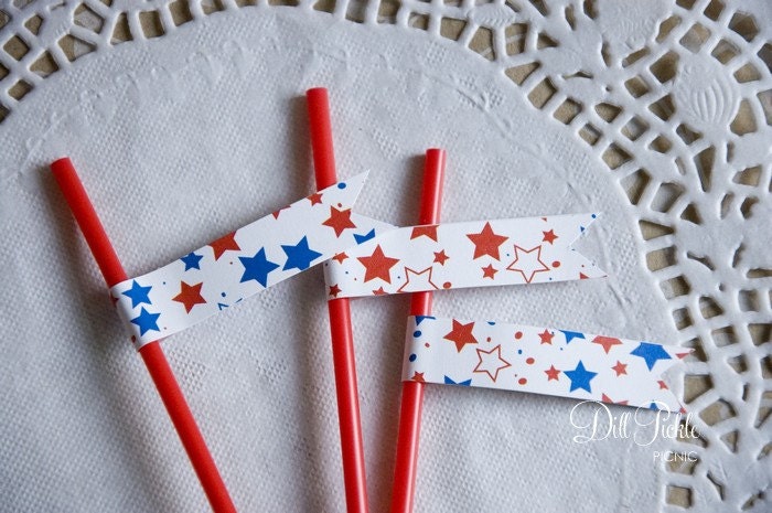 4th of July - Red, White, and Blue Stars Flagged Party Straws
