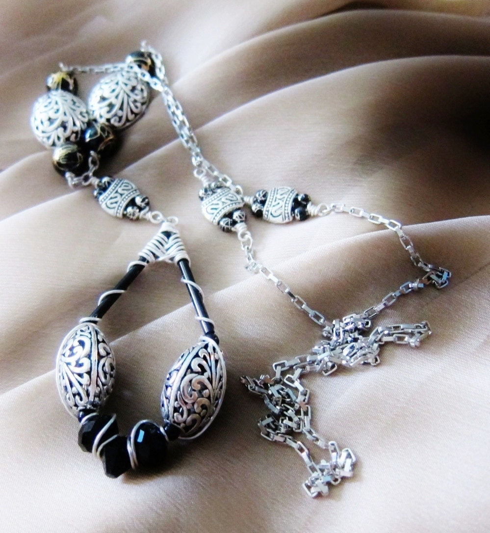 filigree beads nonrust chain wired pendant necklace -sil vou plait nkl009