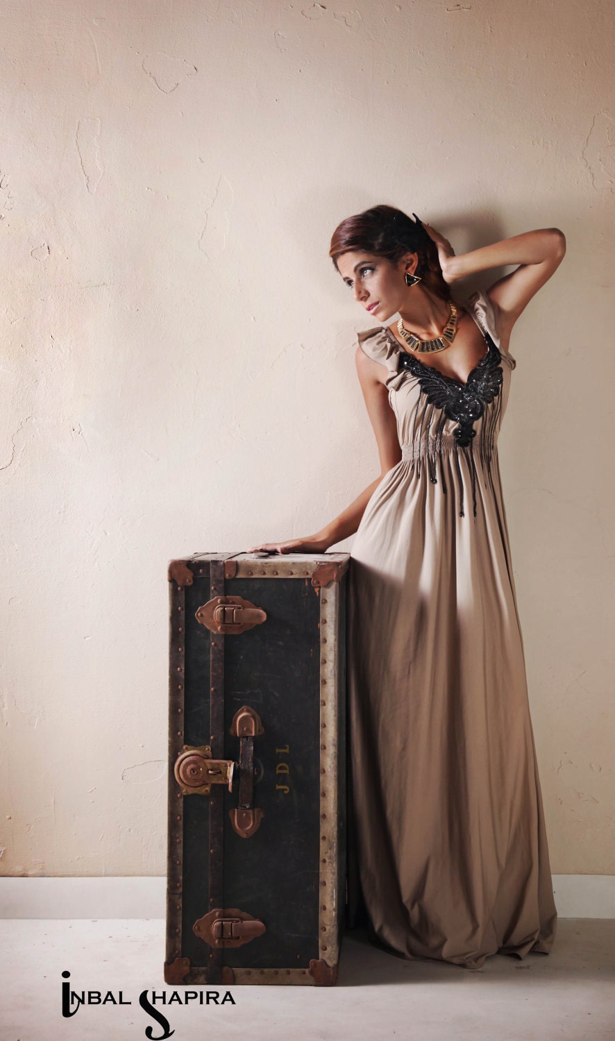 Beautiful soft long dress with black applique sequin ---now on Big SALEEE-----