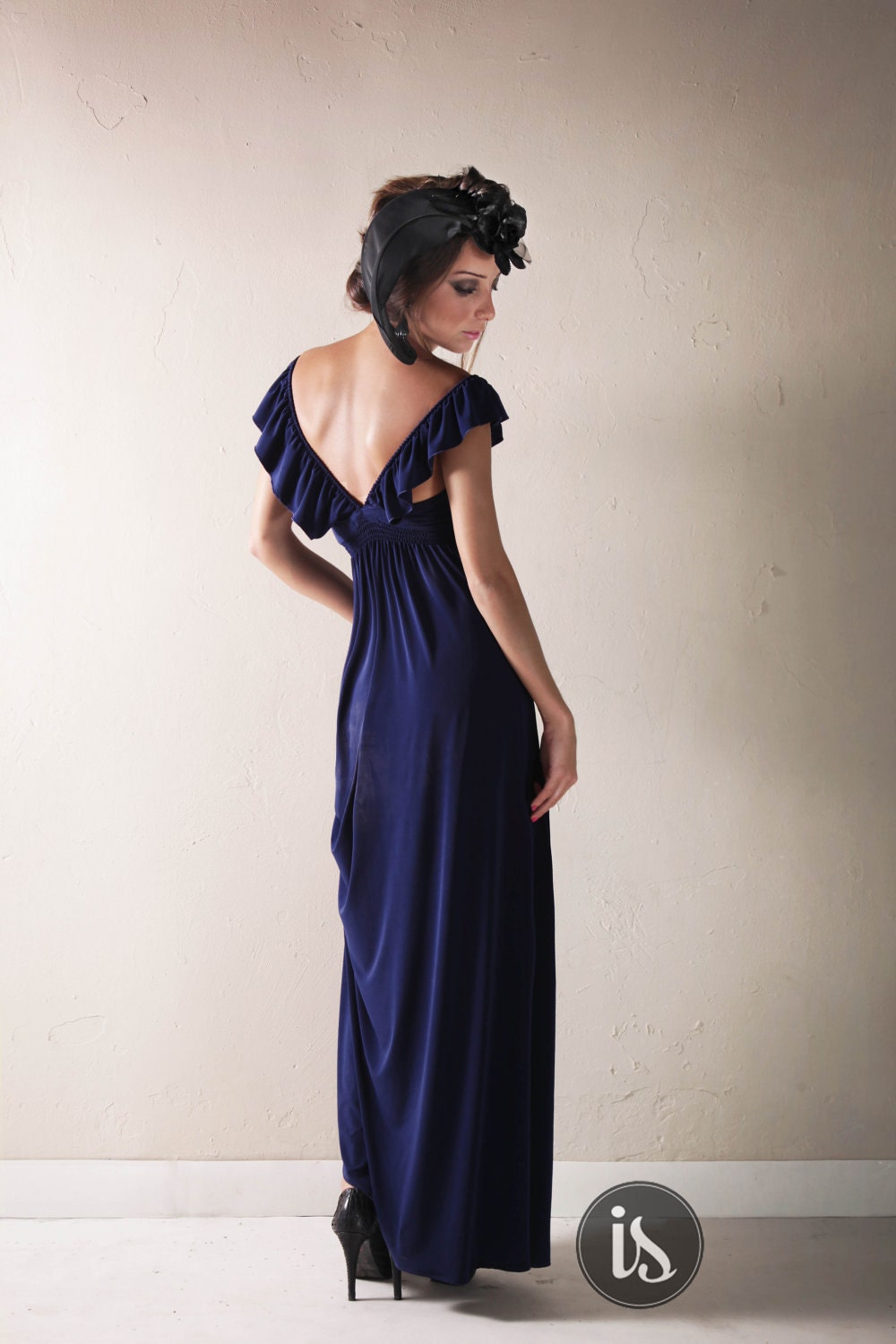 Beautiful soft long dress with black applique sequin ---now on Big SALEEE-----