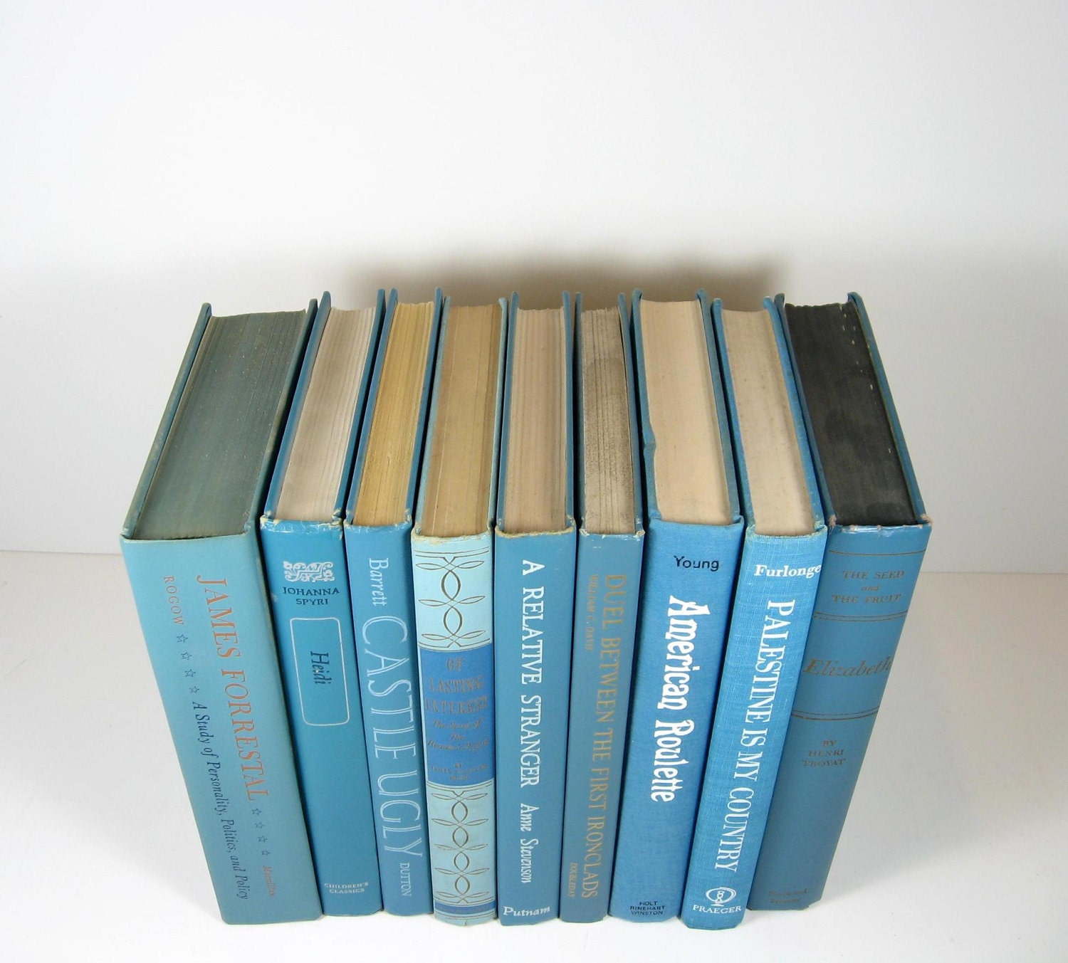 Blue Vintage Books Decorative Collection for Wedding Home Decor Photography Prop