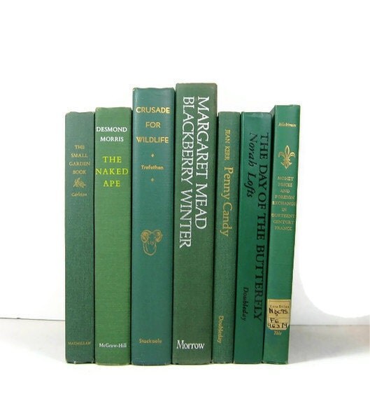 Vintage Green Decorative Books , Photo Props , Vintage Wedding Decor