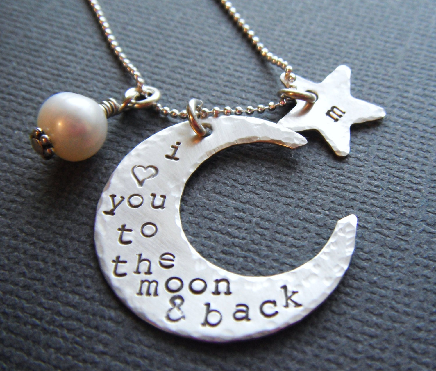To The Moon and Back with Initial Star - Personalized Hand Stamped Sterling Silver Crescent Moon Necklace