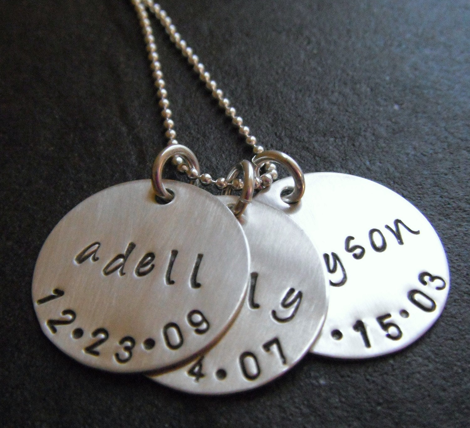 3 Disc Childrens Name Necklace - Personalized Hand Stamped Sterling Silver