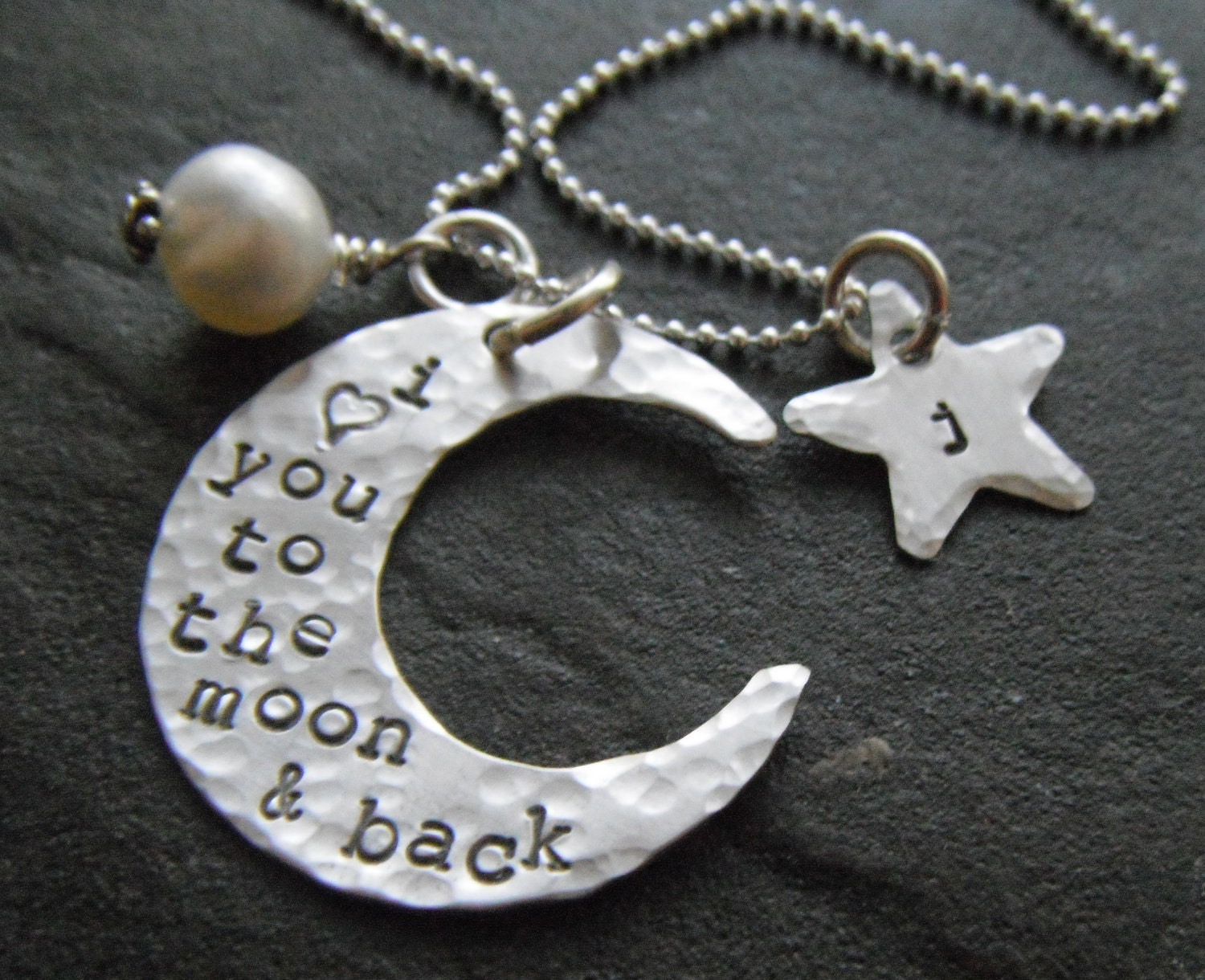To The Moon and Back with Initial Star - Personalized Hand Stamped Sterling Silver Crescent Moon Necklace