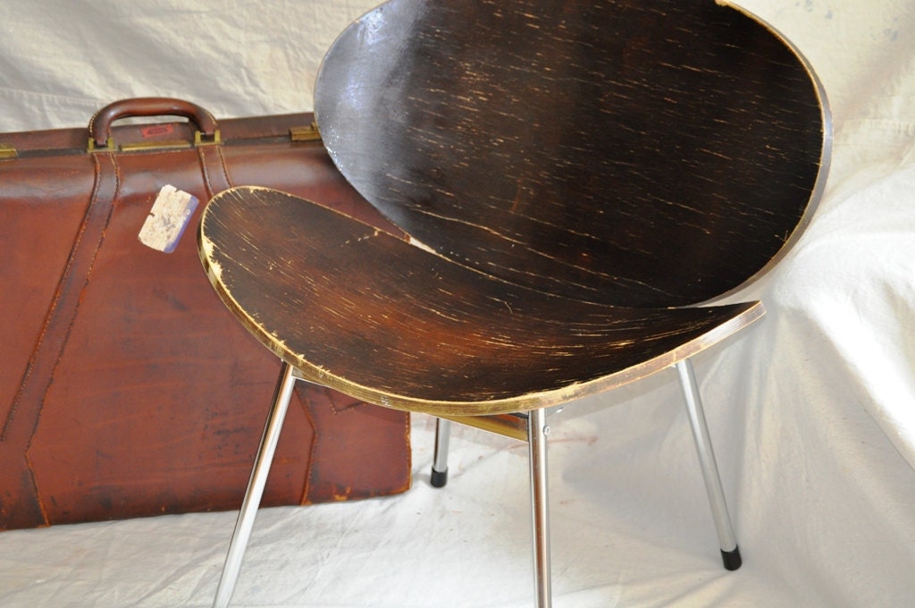 Mod Chair /Wooden Worn Black and Chrome Mad Men Chic